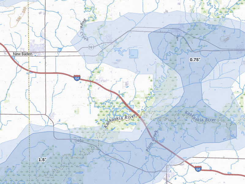 NEXRAD radar-signature map of the hail over Albers, IL