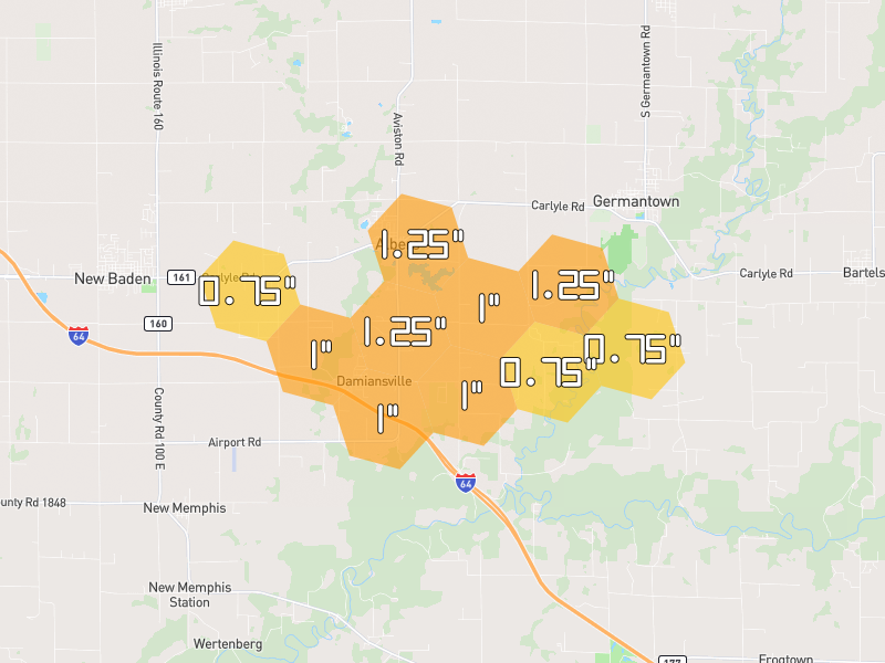 Hail map of Albers, IL on Jun 1, 2026, hail up to 1.25"