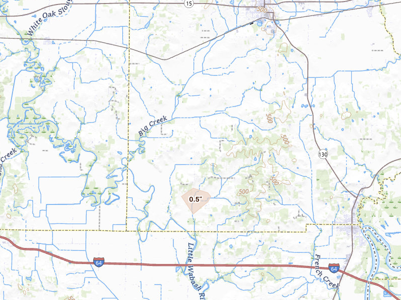 Radar-estimated hail-size map of the storm over Albion, IL on Mar 4, 2026