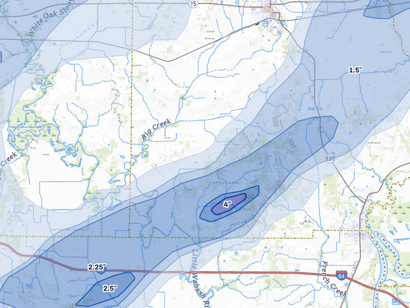 NEXRAD radar-signature map of the hail over Albion, IL