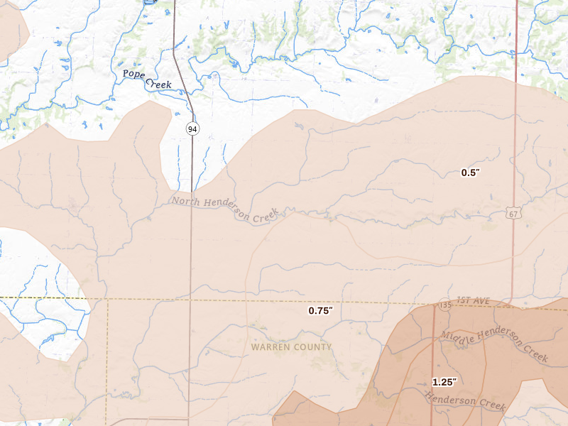 Radar-estimated hail-size map of the storm over Alexis, IL on Jun 11, 2026