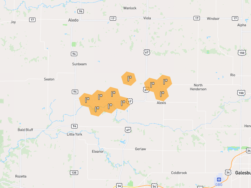 Hail map of Alexis, IL on Jul 3, 2026, hail up to 1"