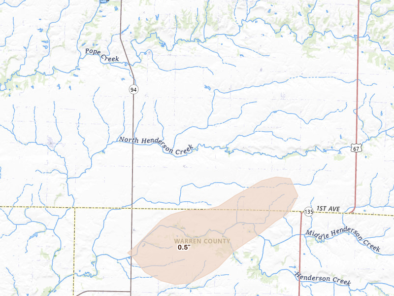 Radar-estimated hail-size map of the storm over Alexis, IL on Aug 13, 2026
