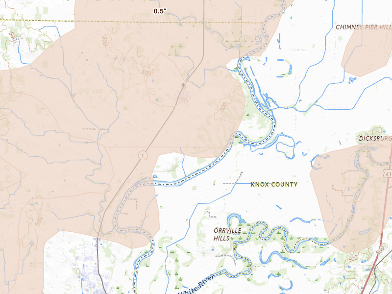 Radar-estimated hail-size map of the storm over Allendale, IL on Apr 27, 2026