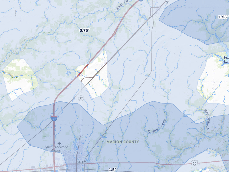 NEXRAD radar-signature map of the hail storm over Alma, IL on Apr 27, 2026