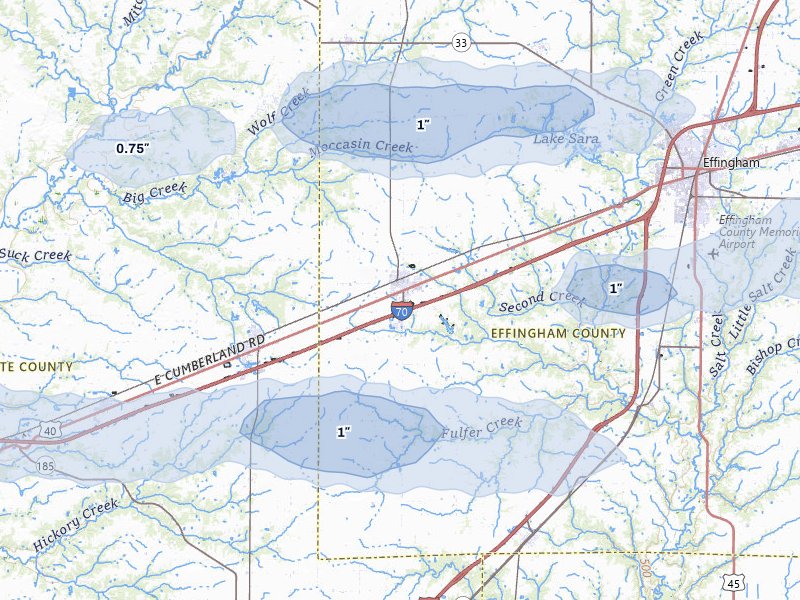 NEXRAD radar-signature map of the hail storm over Altamont, IL on Mar 22, 2026
