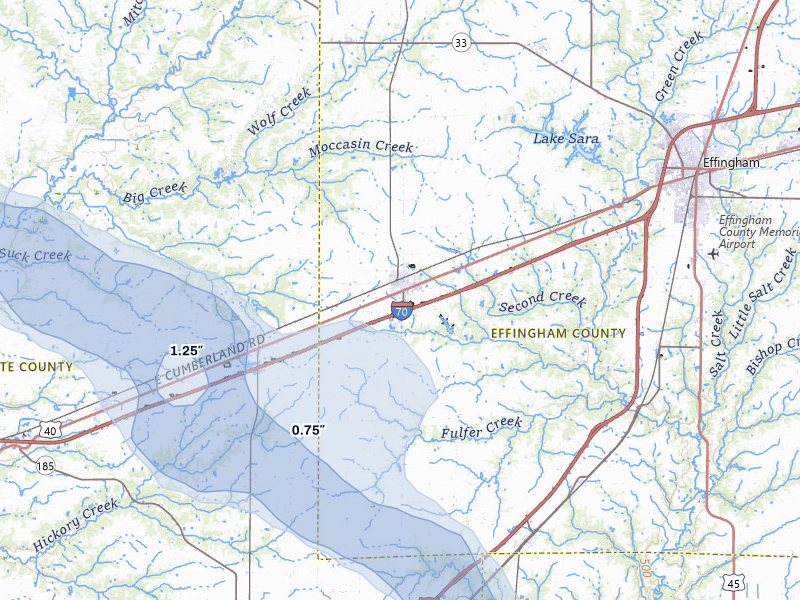 NEXRAD radar-signature map of the hail storm over Altamont, IL on May 3, 2026