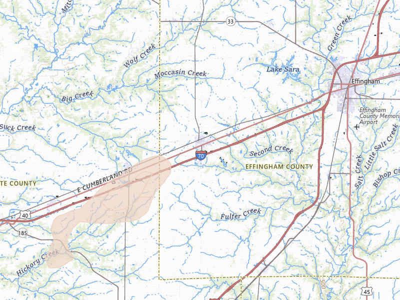 Radar-estimated hail-size map of the storm over Altamont, IL on Jul 3, 2026