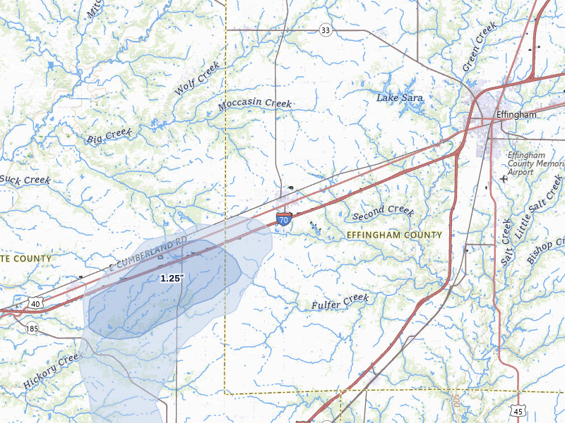 NEXRAD radar-signature map of the hail storm over Altamont, IL on Jul 3, 2026