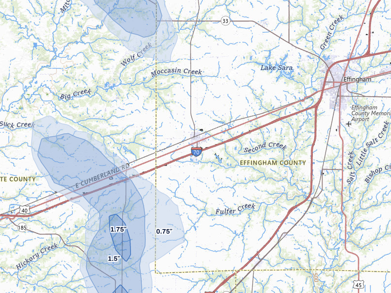 NEXRAD radar-signature map of the hail storm over Altamont, IL on Jul 26, 2026