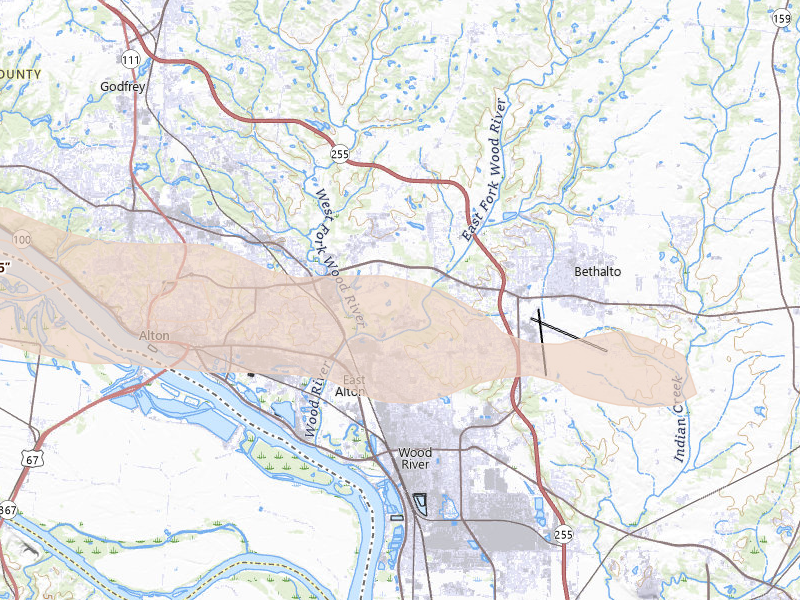 Radar-estimated hail-size map of the storm over Alton, IL on May 3, 2026