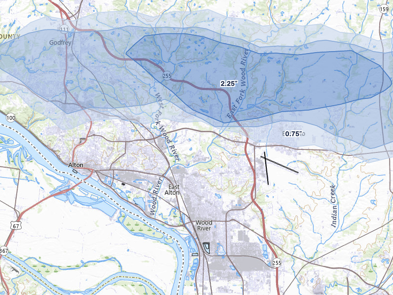 NEXRAD radar-signature map of the hail storm over Alton, IL on May 4, 2026