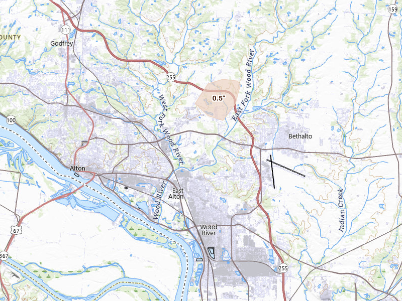 Radar-estimated hail size over Alton, IL on Sep 5, 2026