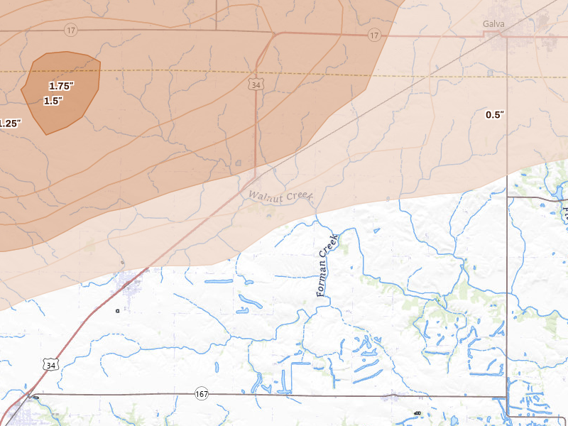 Radar-estimated hail-size map of the storm over Altona, IL on Mar 10, 2026
