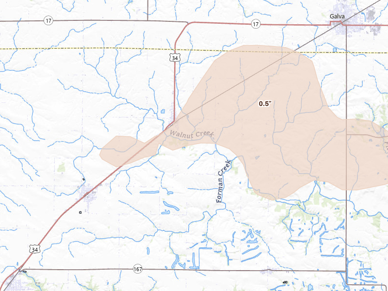 Radar-estimated hail-size map of the storm over Altona, IL on May 15, 2026