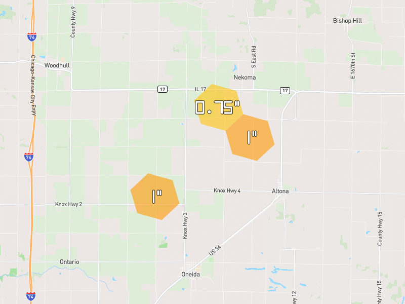 Hail map of Altona, IL on Jul 4, 2026, hail up to 1"