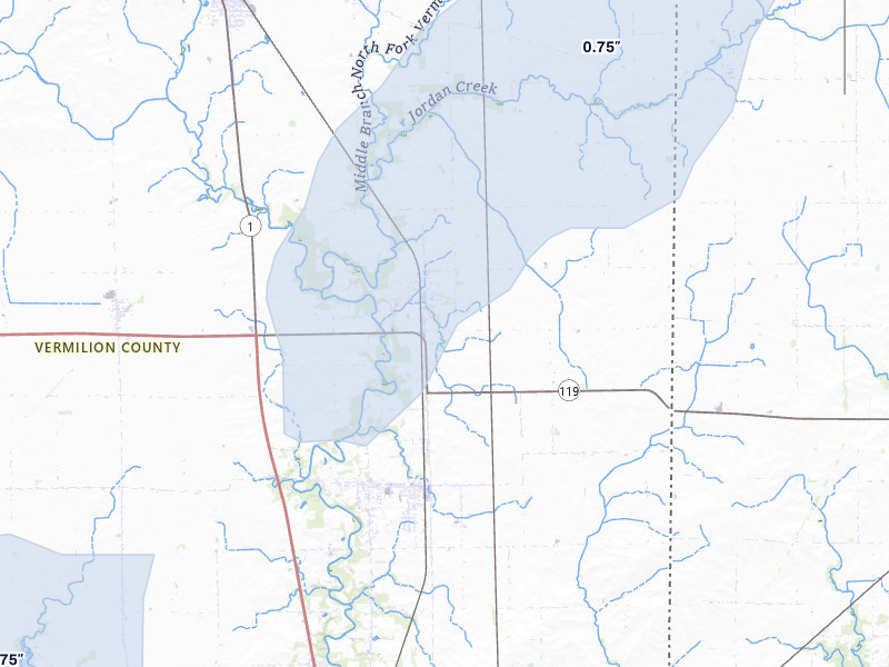NEXRAD radar-signature map of the hail over Alvin, IL