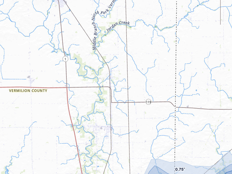 NEXRAD radar-signature map of the hail storm over Alvin, IL on Jul 27, 2026