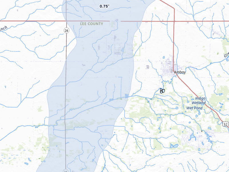NEXRAD radar-signature map of the hail storm over Amboy, IL on Apr 17, 2026