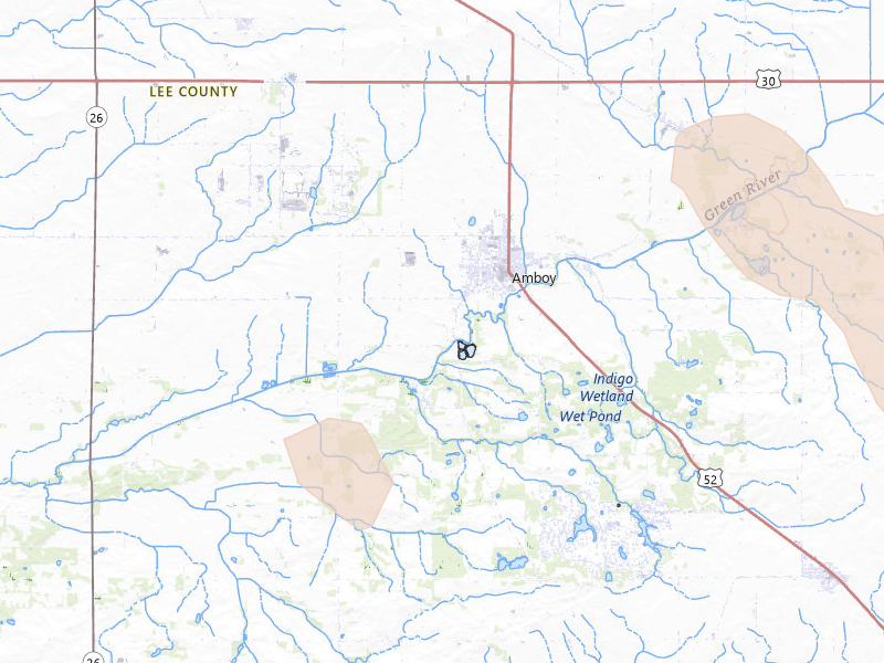 Radar-estimated hail-size map of the storm over Amboy, IL on Aug 21, 2026