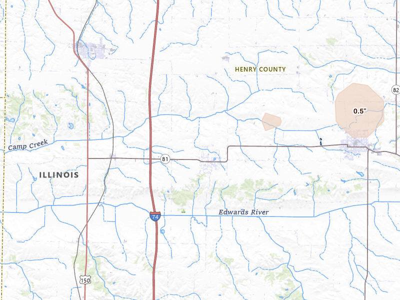 Radar-estimated hail-size map of the storm over Andover, IL on Mar 30, 2026