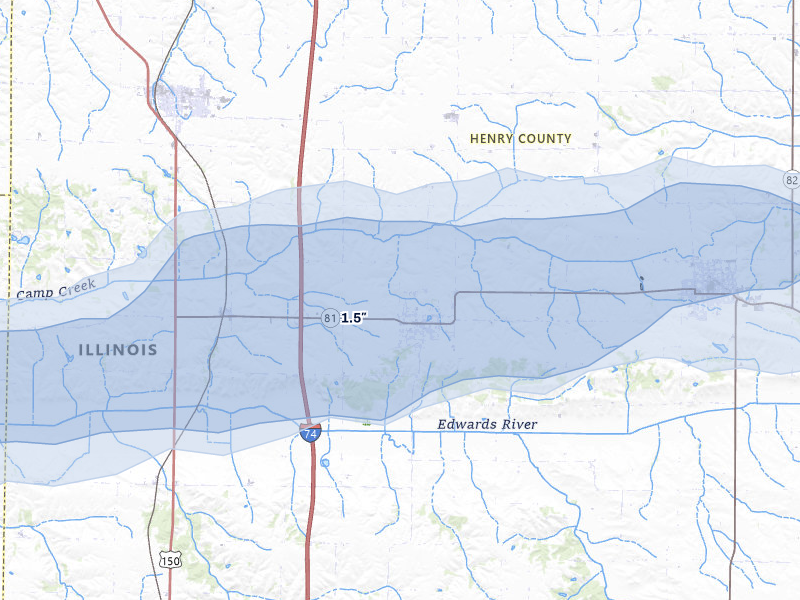 NEXRAD radar-signature map of the hail storm over Andover, IL on May 4, 2026