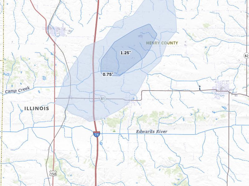 NEXRAD radar-signature map of the hail storm over Andover, IL on Jul 3, 2026