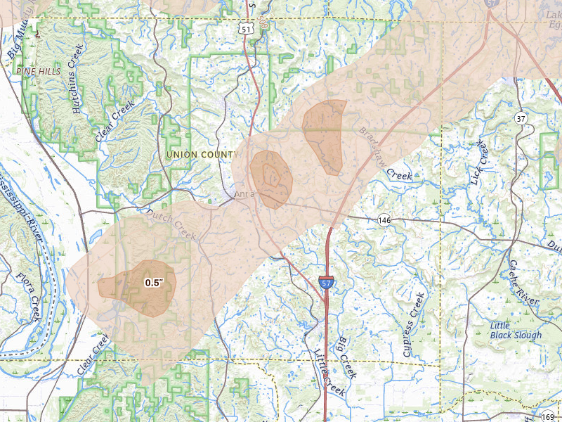 Radar-estimated hail-size map of the storm over Anna, IL on Apr 27, 2026