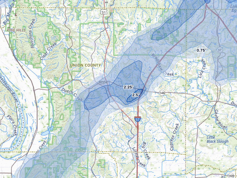 NEXRAD radar-signature map of the hail over Anna, IL
