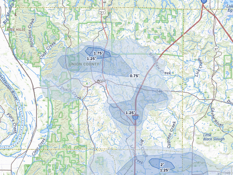 NEXRAD radar-signature map of the hail storm over Anna, IL on Jun 1, 2026