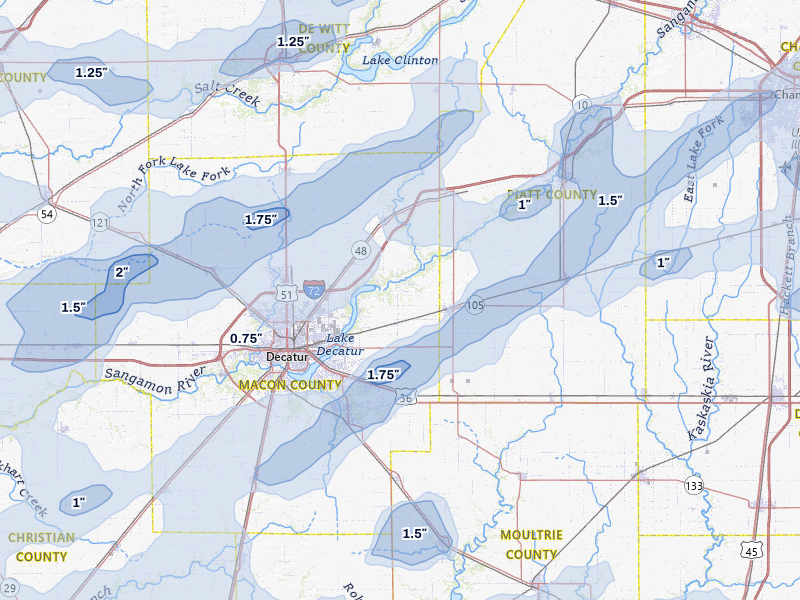 NEXRAD radar-signature map of the hail storm over Argenta, IL on Apr 27, 2026