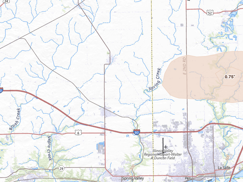 Radar-estimated hail-size map of the storm over Arlington, IL on May 4, 2026