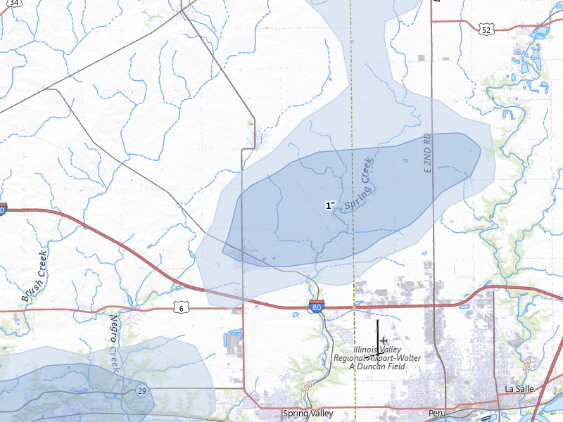 NEXRAD radar-signature map of the hail over Arlington, IL