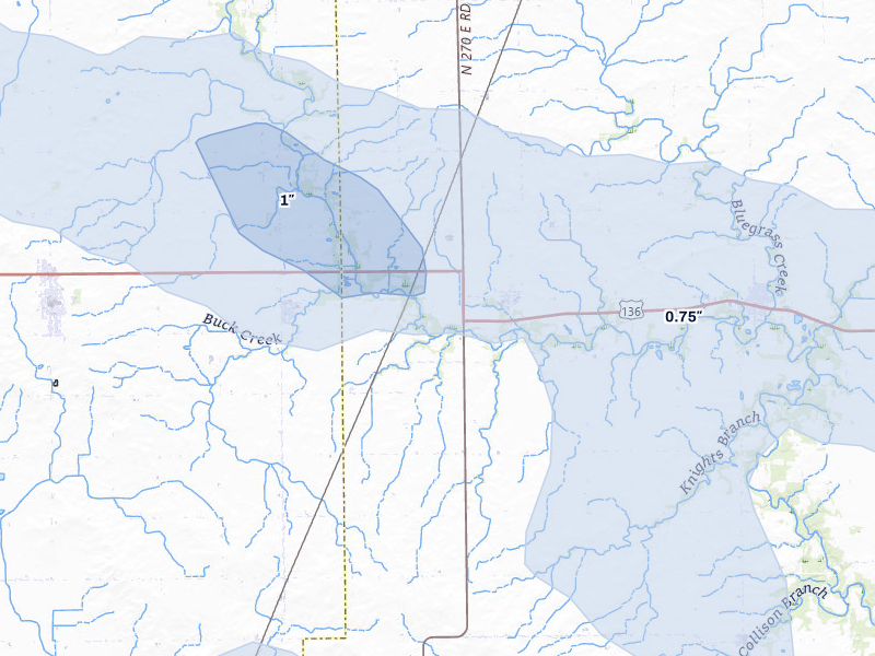 NEXRAD radar-signature map of the hail storm over Armstrong, IL on Aug 11, 2026