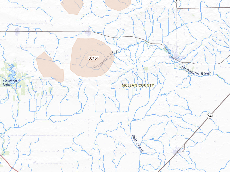 Radar-estimated hail-size map of the storm over Arrowsmith, IL on Mar 21, 2026