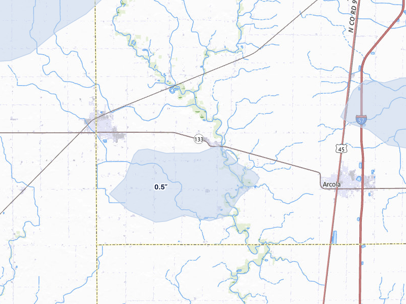 NEXRAD radar-signature map of the hail storm over Arthur, IL on May 4, 2026