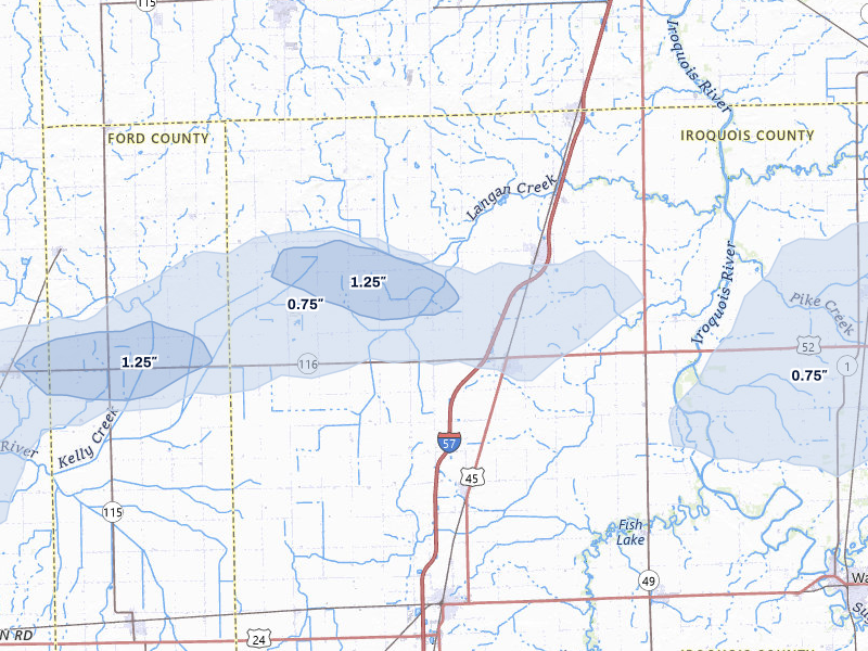 NEXRAD radar-signature map of the hail over Ashkum, IL