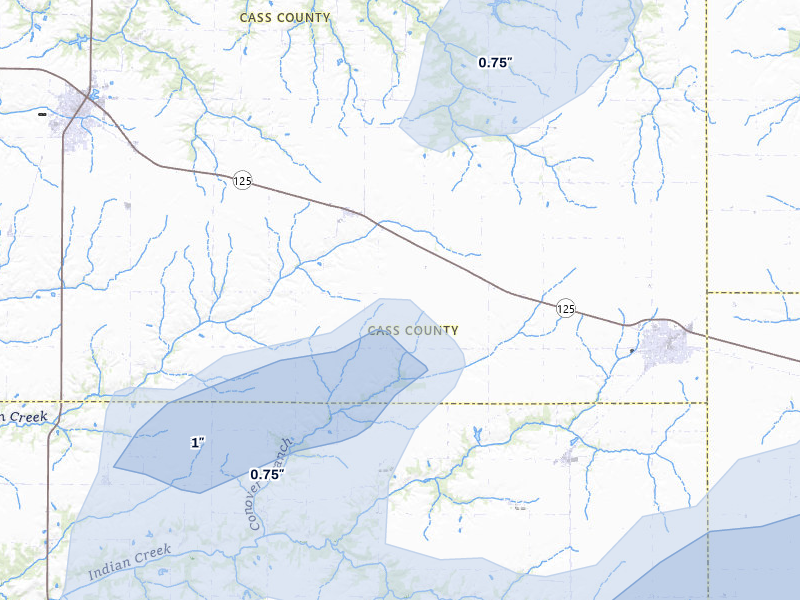NEXRAD radar-signature map of the hail storm over Ashland, IL on Mar 15, 2026