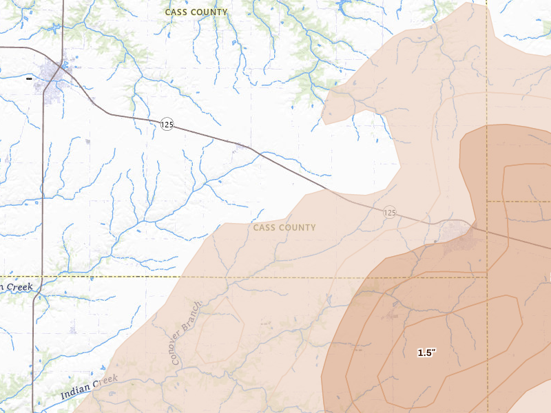 Radar-estimated hail-size map of the storm over Ashland, IL on Apr 27, 2026