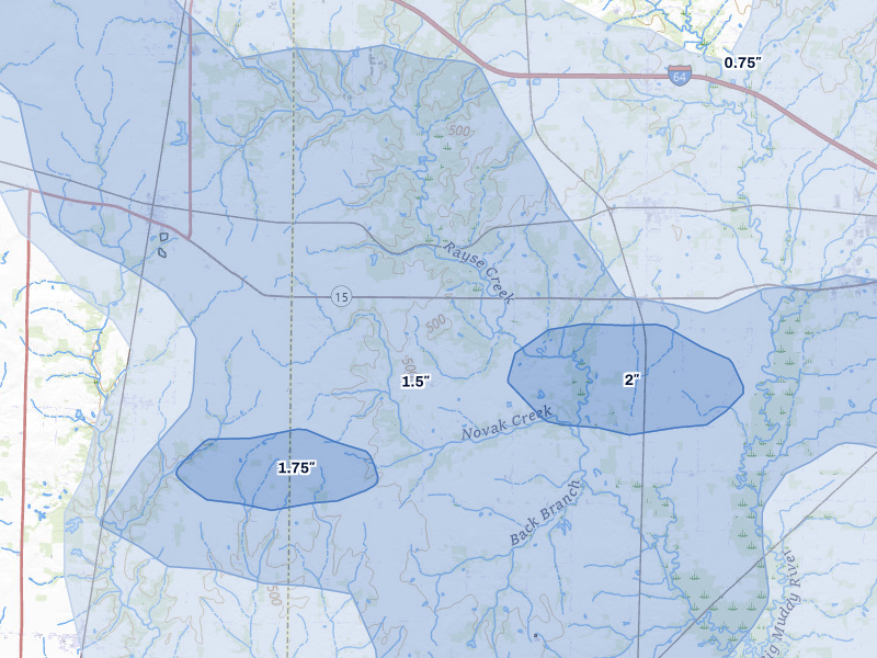 NEXRAD radar-signature map of the hail over Ashley, IL