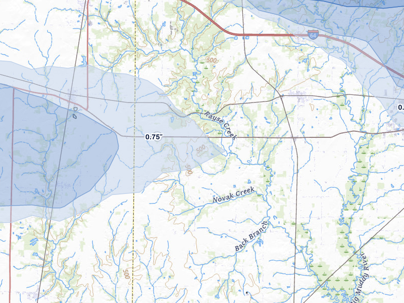 NEXRAD radar-signature map of the hail storm over Ashley, IL on May 16, 2026