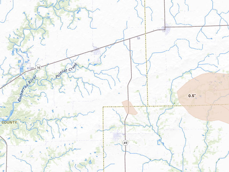 Radar-estimated hail-size map of the storm over Ashmore, IL on Mar 22, 2026