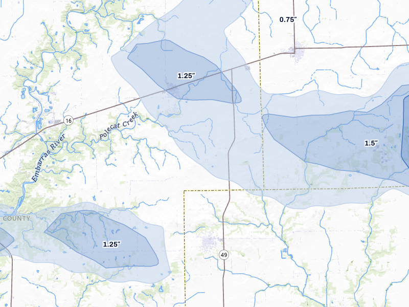 NEXRAD radar-signature map of the hail storm over Ashmore, IL on Mar 22, 2026
