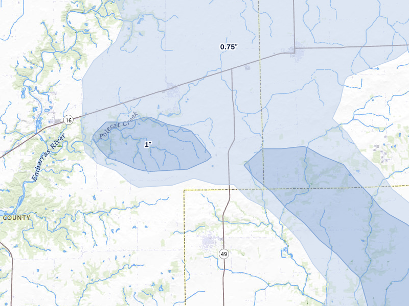 NEXRAD radar-signature map of the hail over Ashmore, IL
