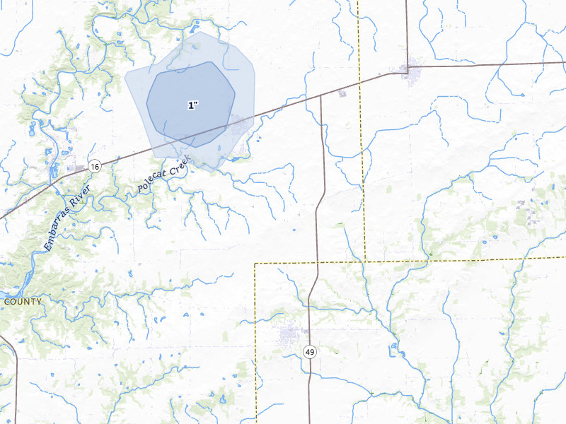 NEXRAD radar-signature map of the hail storm over Ashmore, IL on May 18, 2026