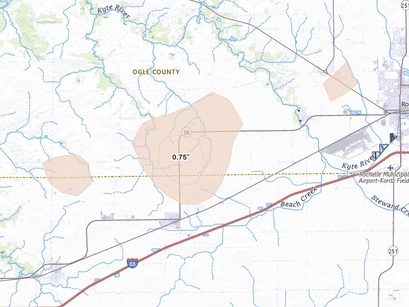 Radar-estimated hail-size map of the storm over Ashton, IL