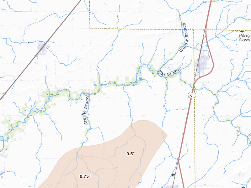 Radar-estimated hail-size map of the storm over Assumption, IL on Apr 27, 2026