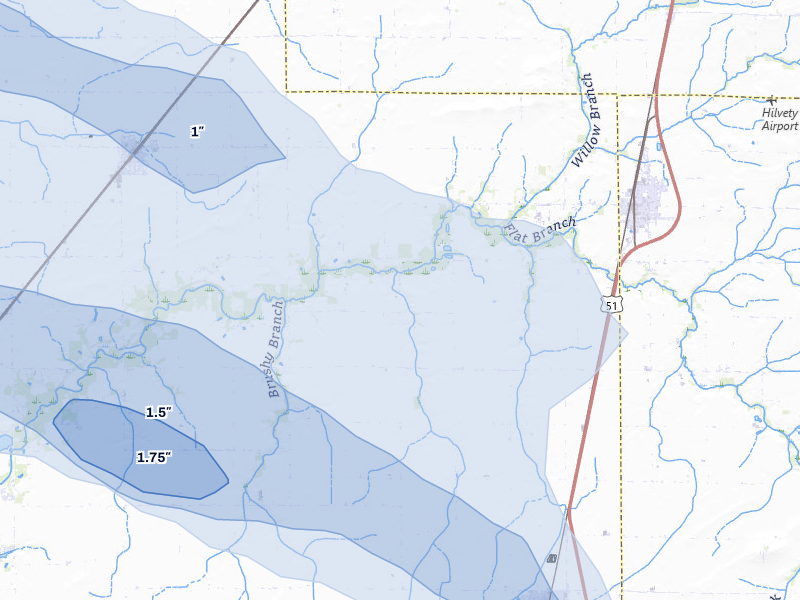 NEXRAD radar-signature map of the hail storm over Assumption, IL on May 3, 2026