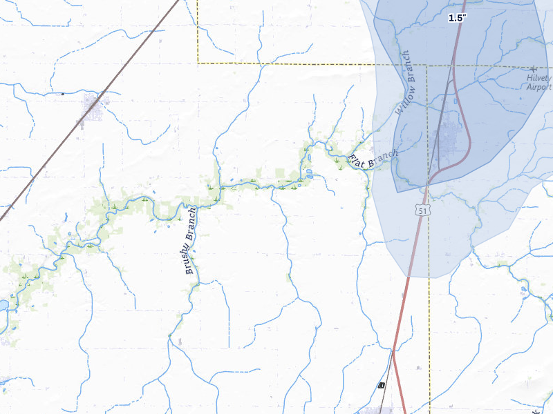 NEXRAD radar-signature map of the hail storm over Assumption, IL on Jul 3, 2026
