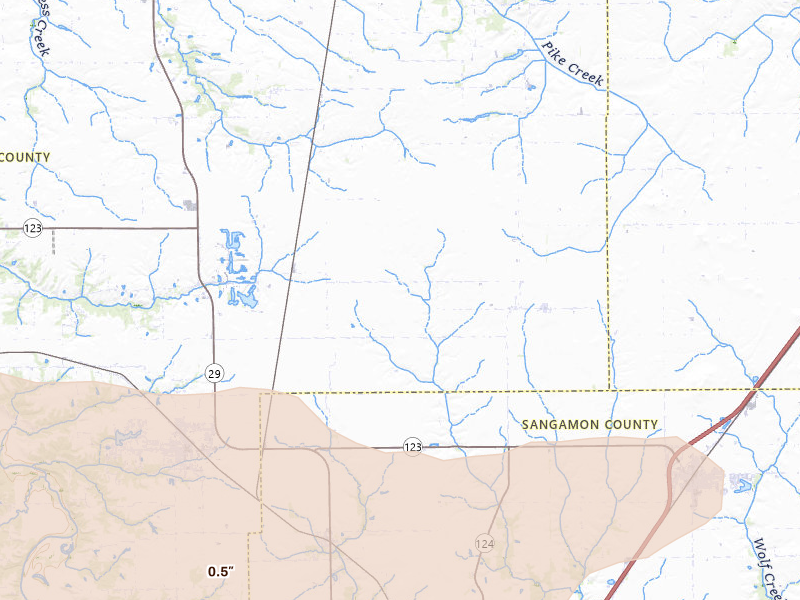 Radar-estimated hail-size map of the storm over Athens, IL on Apr 27, 2026